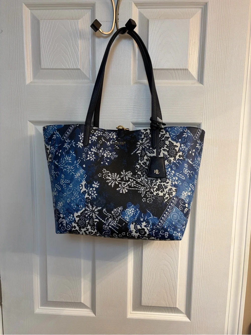 Lauren Ralph Lauren Navy and Blue Floral Tote with Navy Pouch- NWOT